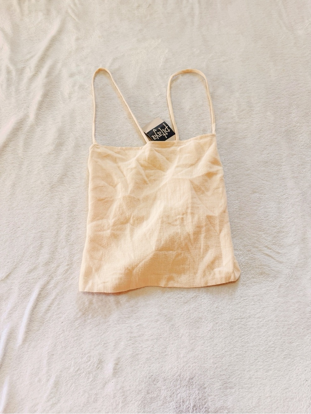 Peach Ribbed Square-Neck Crop Tank with Thin Straps